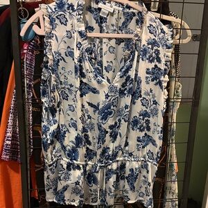Liz Claiborne Blue and White Floral Blouse